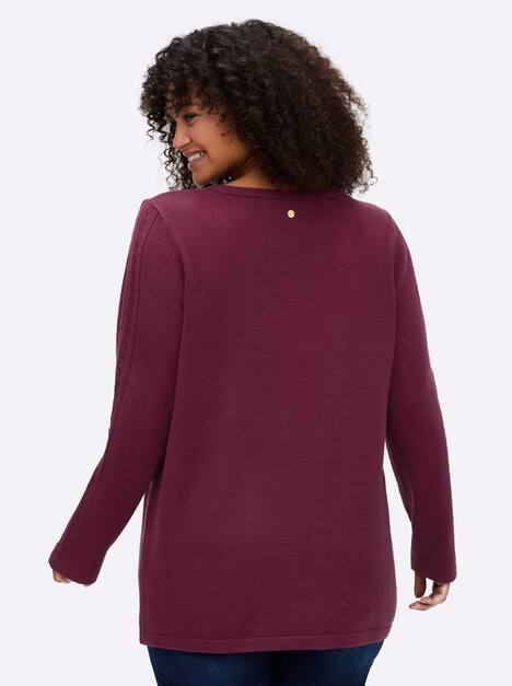 Pullover Langarm Jersey, Ajour Uni Ohne Kragen