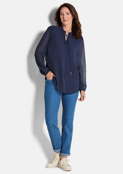 GOLDNER Blouse Chiffon blouse met vrouwelijke halslijn