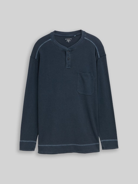 Henley Langarmshirt mit Waffelstruktur