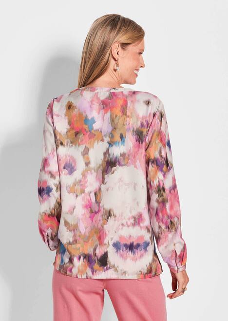 Damen Tunikabluse mit Rundhalsausschnitt in bunten Farbtönen