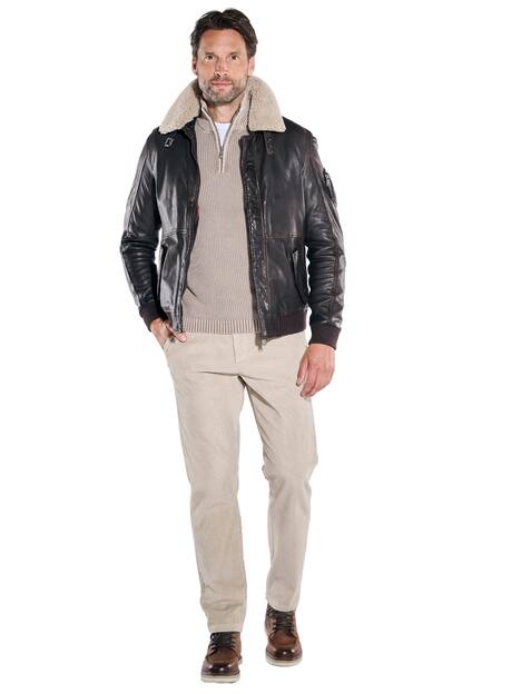 engbers Herren Lederjacke mit heraustrennbarem Kragen , Dunkelbraun