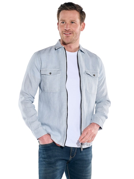Herren Leinen Overshirt mit Zipper , Hellblau
