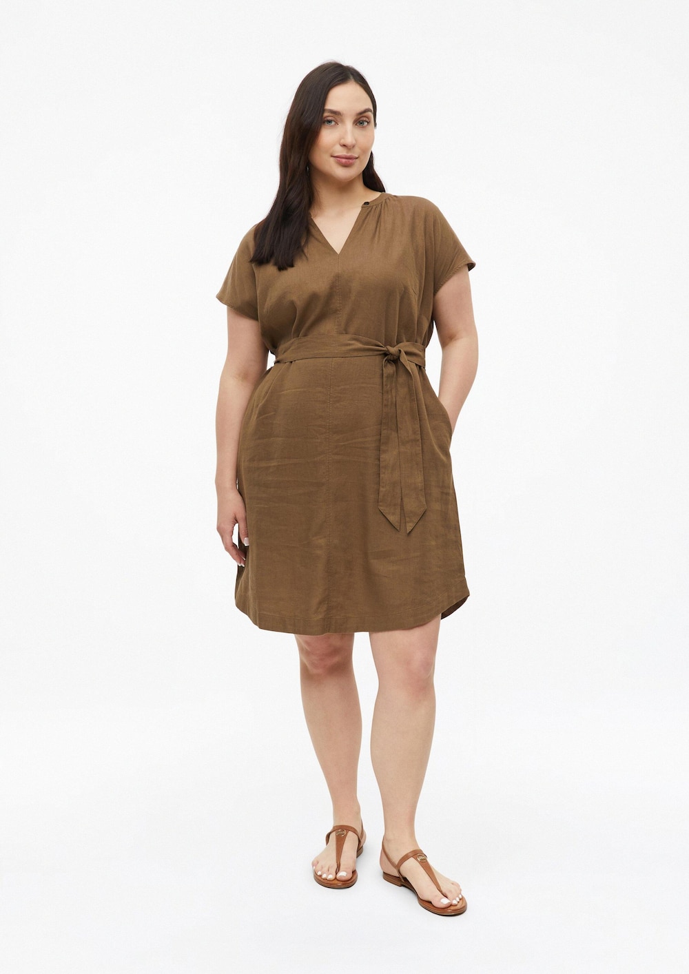 Leinenmix-Kleid mit Eingrifftaschen
