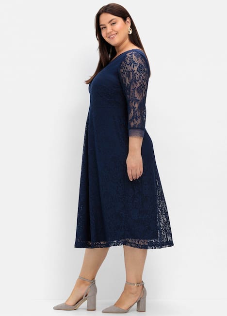 Abendkleid 3/4-Arm Uni Ohne Kragen