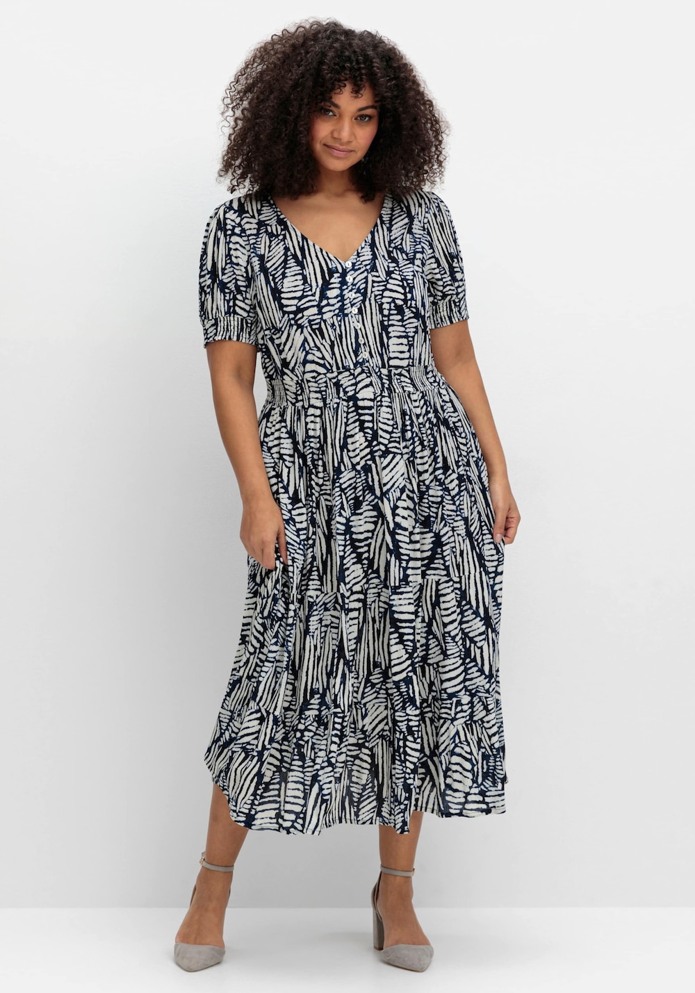 Kleid Kurzarm Print Ohne Kragen