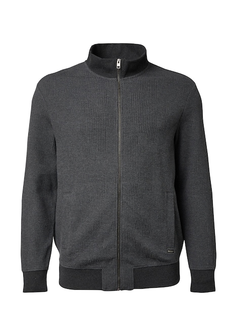 Strukturierte Sweatshirtjacke mit Stehkragen