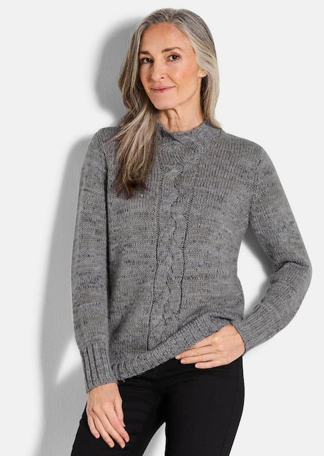 Hüftlanger Langarm Pullover, Zopfstrick