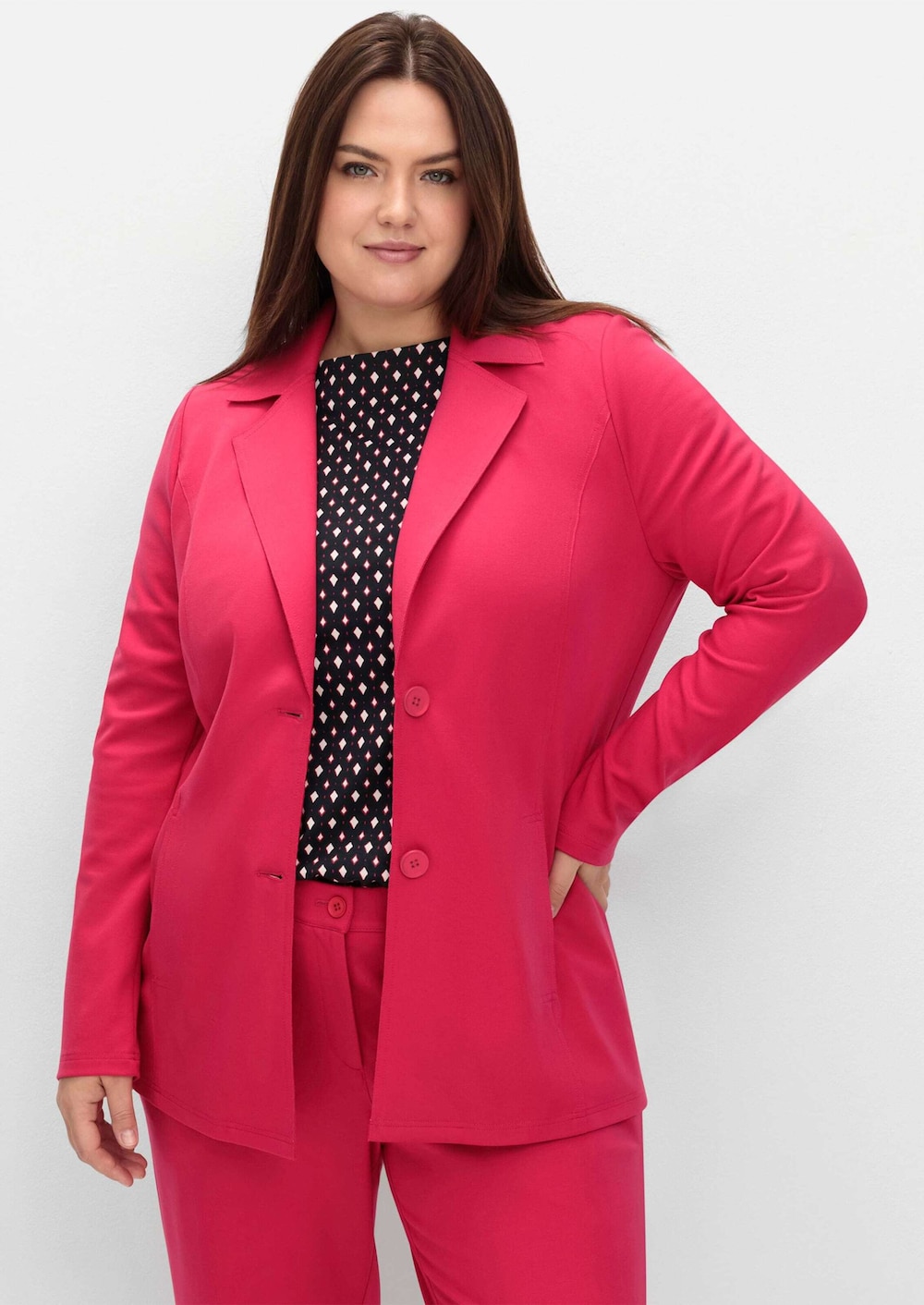 Sweatblazer Blazer mit Reverskragen Langarm Uni Reverskragen