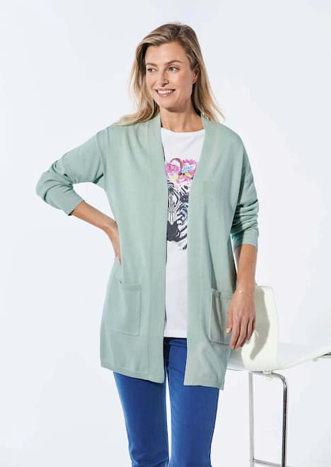 Longstrickjacke mit aufgesetzten Taschen