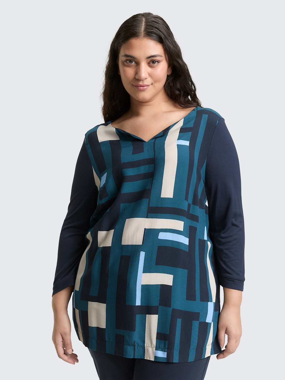 Tom Tailor Women PLUS T-Shirt Plus Size - Langarmshirt im Material-Mix