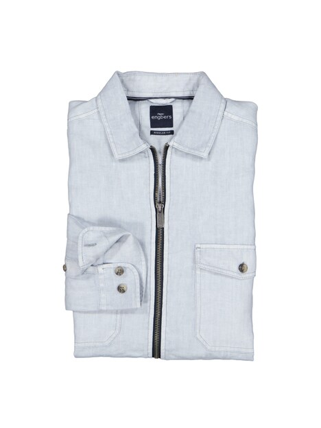 Herren Leinen Overshirt mit Zipper , Hellblau