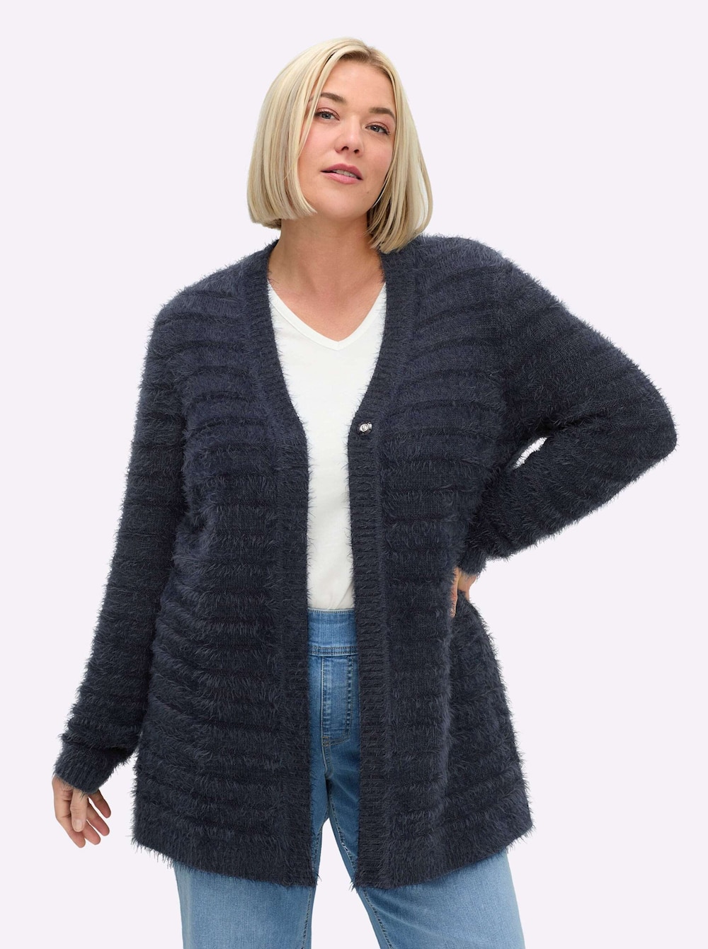 Strickjacke Langarm Jersey Uni Ohne Kragen