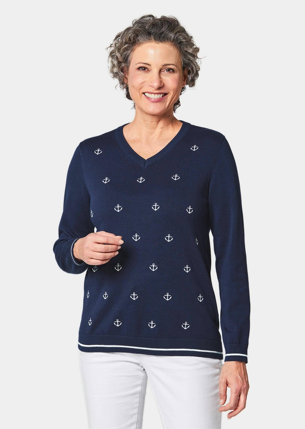 Zeitloser Pullover mit Anker-Stickereien
