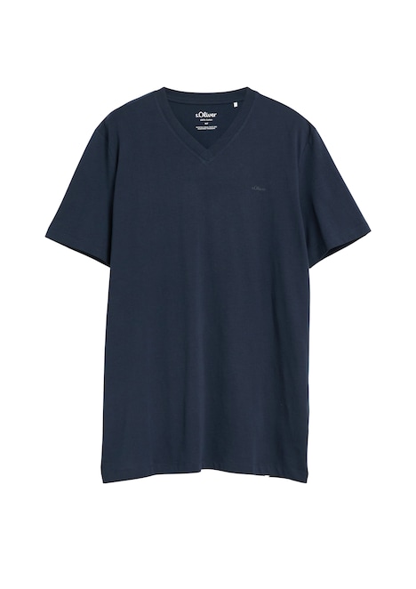 Baumwoll-T-Shirt mit Logo-Print und V-Neck
