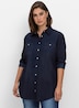 Jeansbluse Jeansbluse mit Druckknöpfen Langarm Uni Hemdkragen