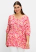 Druckbluse 3/4-Arm Blumen Ohne Kragen