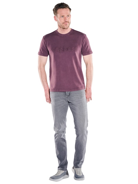 Herren Rundhals T-Shirt mit Logo , Bordeaux