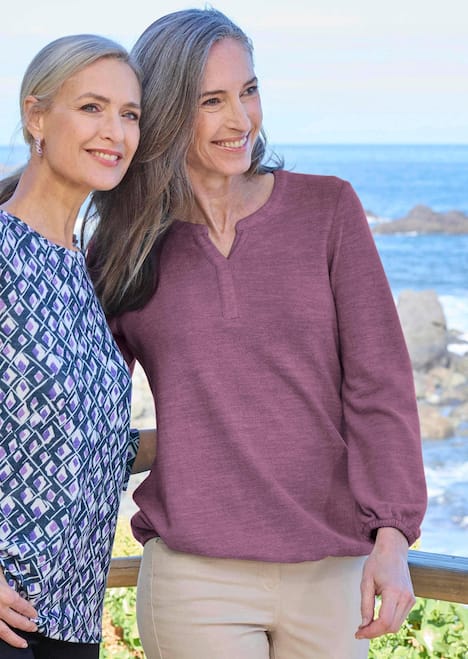 Elegante Bluse mit Zierblende, Rundhals