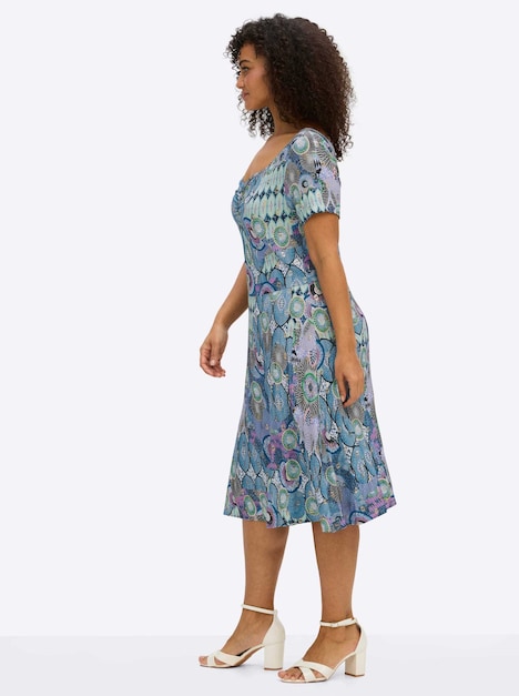 Jersey-Kleid Kurzarm Ohne Kragen