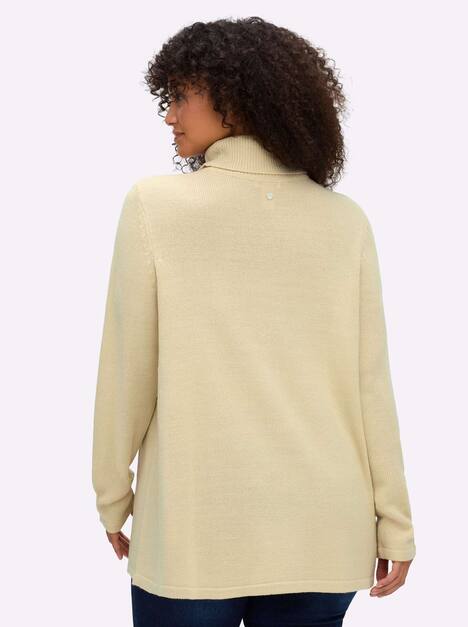 Pullover Langarm Jersey Uni Rollkragen