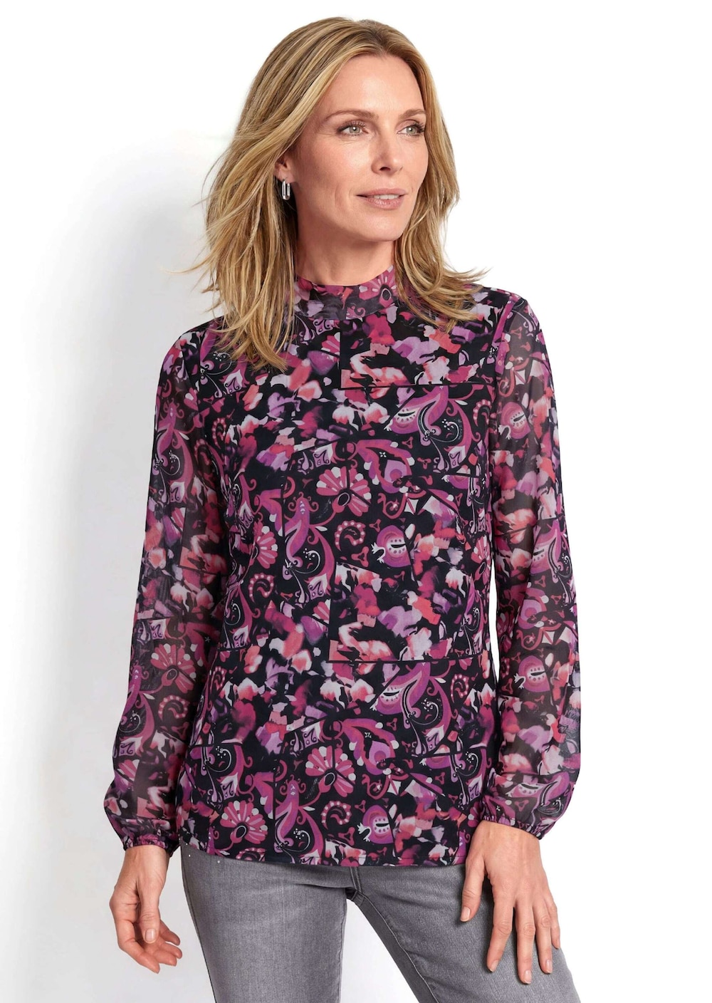 Mesh-shirt met paisley-print