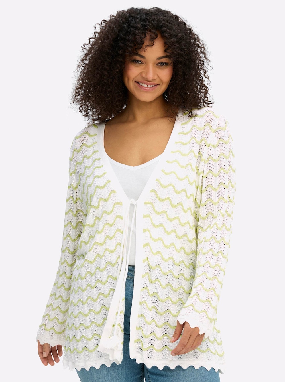 Cardigan Langarm Ajour Ohne Kragen