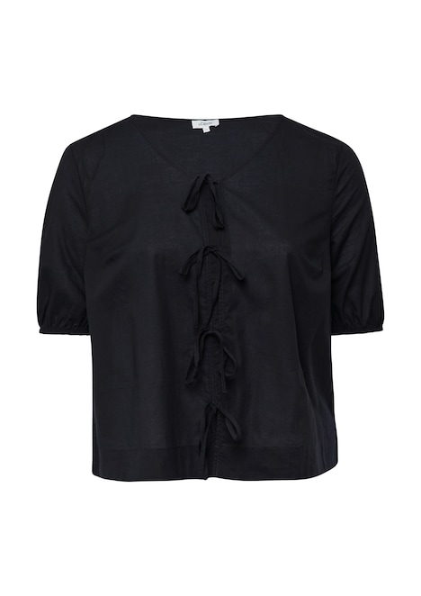 Baumwollbluse mit V-Ausschnitt und Puffärmeln