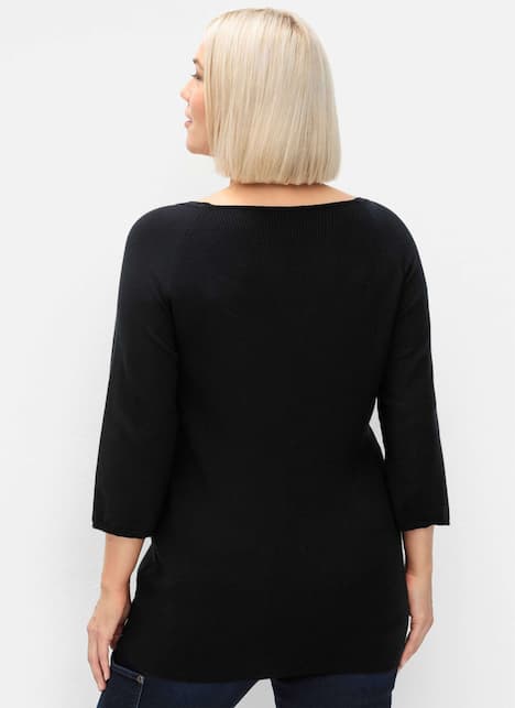 Pullover 3/4-Arm Feinstrick Uni