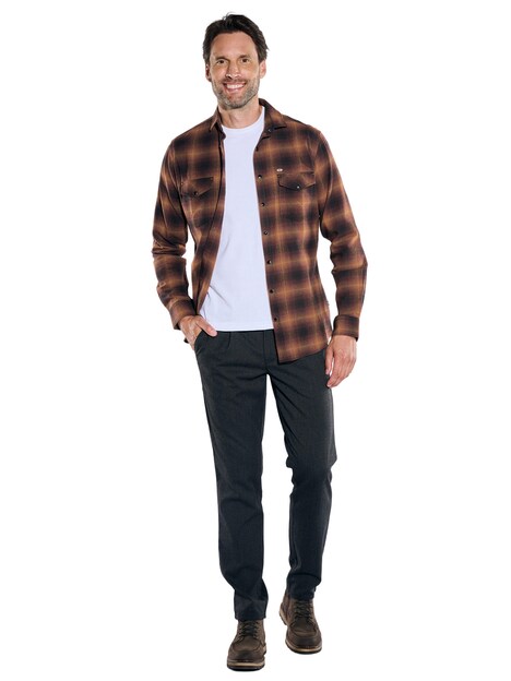 Herren Flanell-Karo Overshirt mit Brusttaschen , Dunkelrot