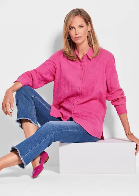 Verlängerte Langarm Musselin-Bluse