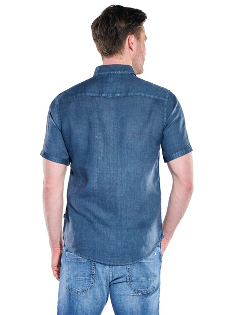 Herren Kurzarm-Hemd aus Leinen , Saphirblau