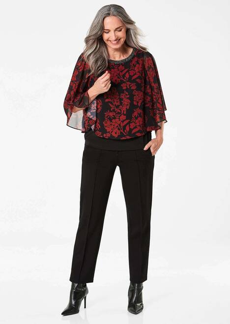 Florale Printbluse, U-Boot-Ausschnitt