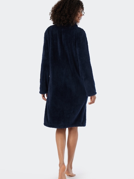 Schiesser Damen Bademantel Teddy Fleece - dunkelblau