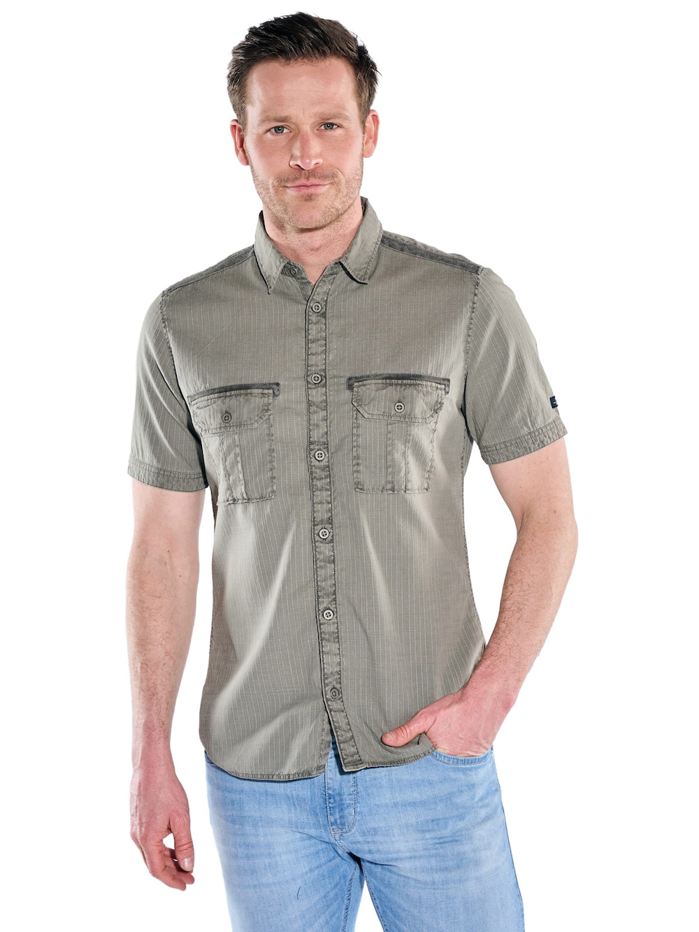 Herren Sportives Hemd im Safari-Look , Oliv