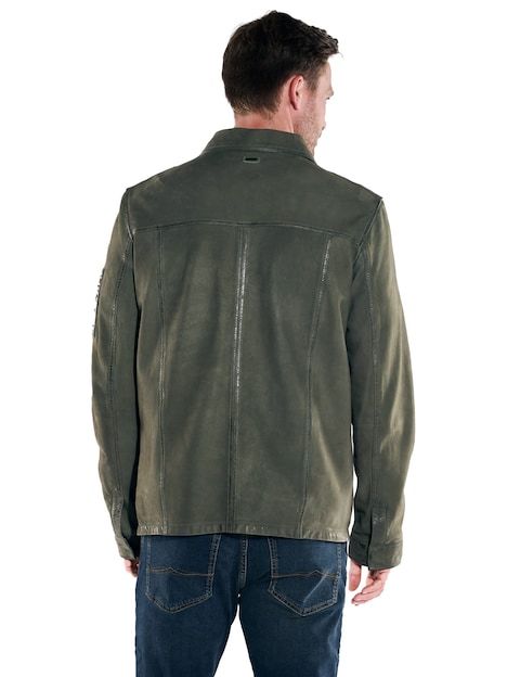 Herren Lederjacke regular , Oliv