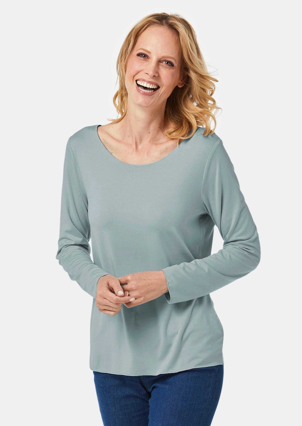 Kombistarkes Langarmshirt mit tonaler Zierkante