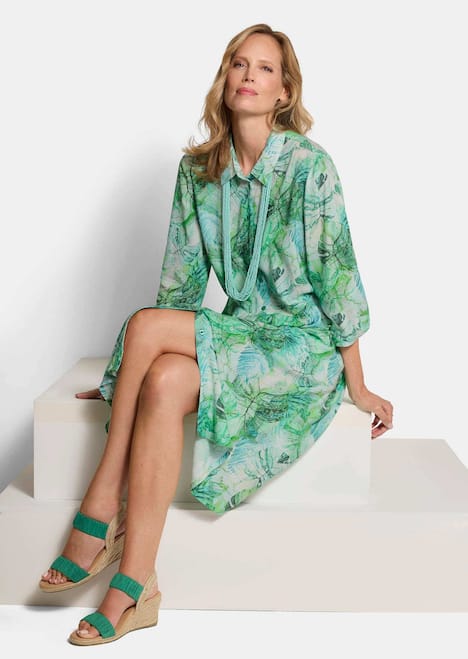 Midikleid mit Blätter-Druck