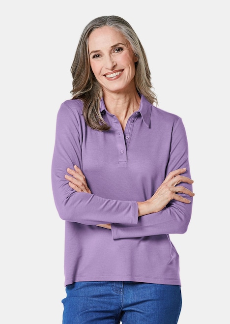 Langarm Poloshirt mit Schmuckband an Knopfleiste