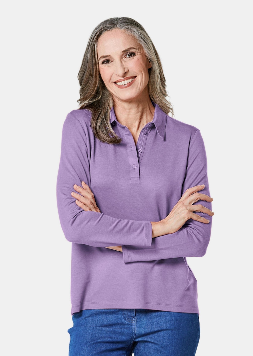 Langarm Poloshirt mit Schmuckband an Knopfleiste