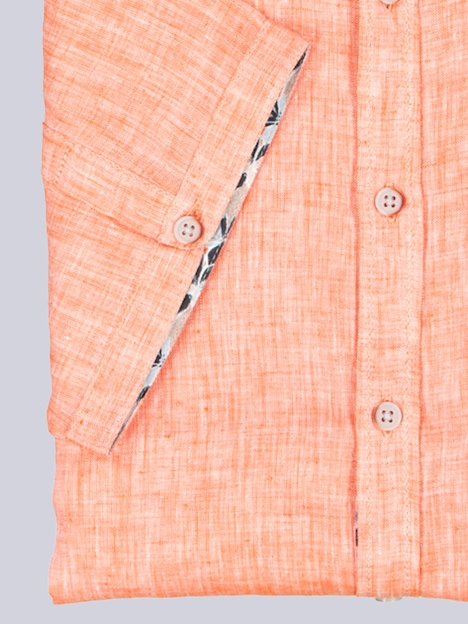 Herren Kurzarm-Hemd aus Leinen , Orange
