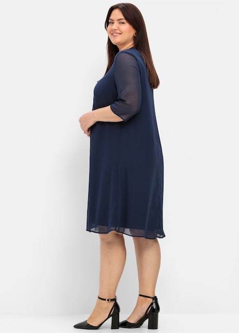 Cocktailkleid 3/4-Arm Uni Ohne Kragen