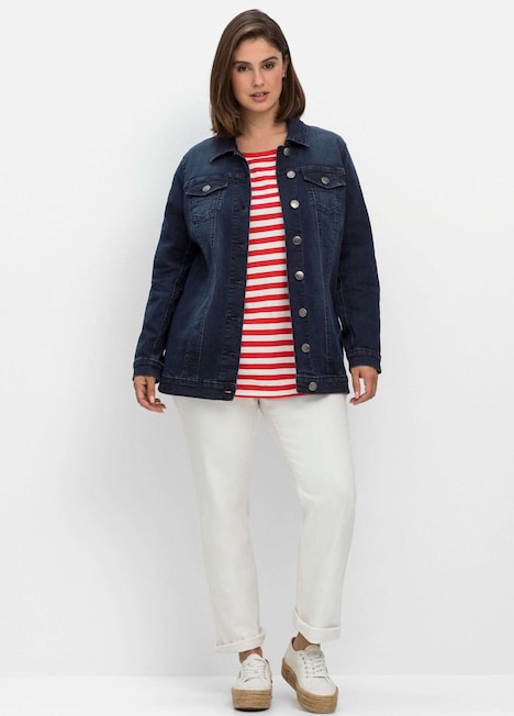Jeansjacke Langarm Uni Hemdkragen