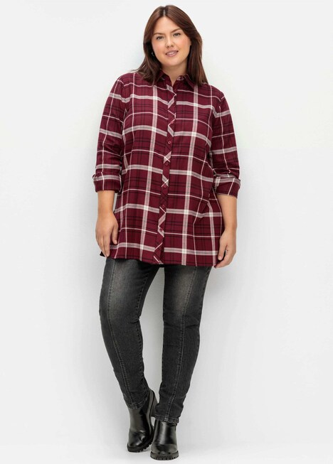 Hemdbluse Langarm Karo Hemdkragen