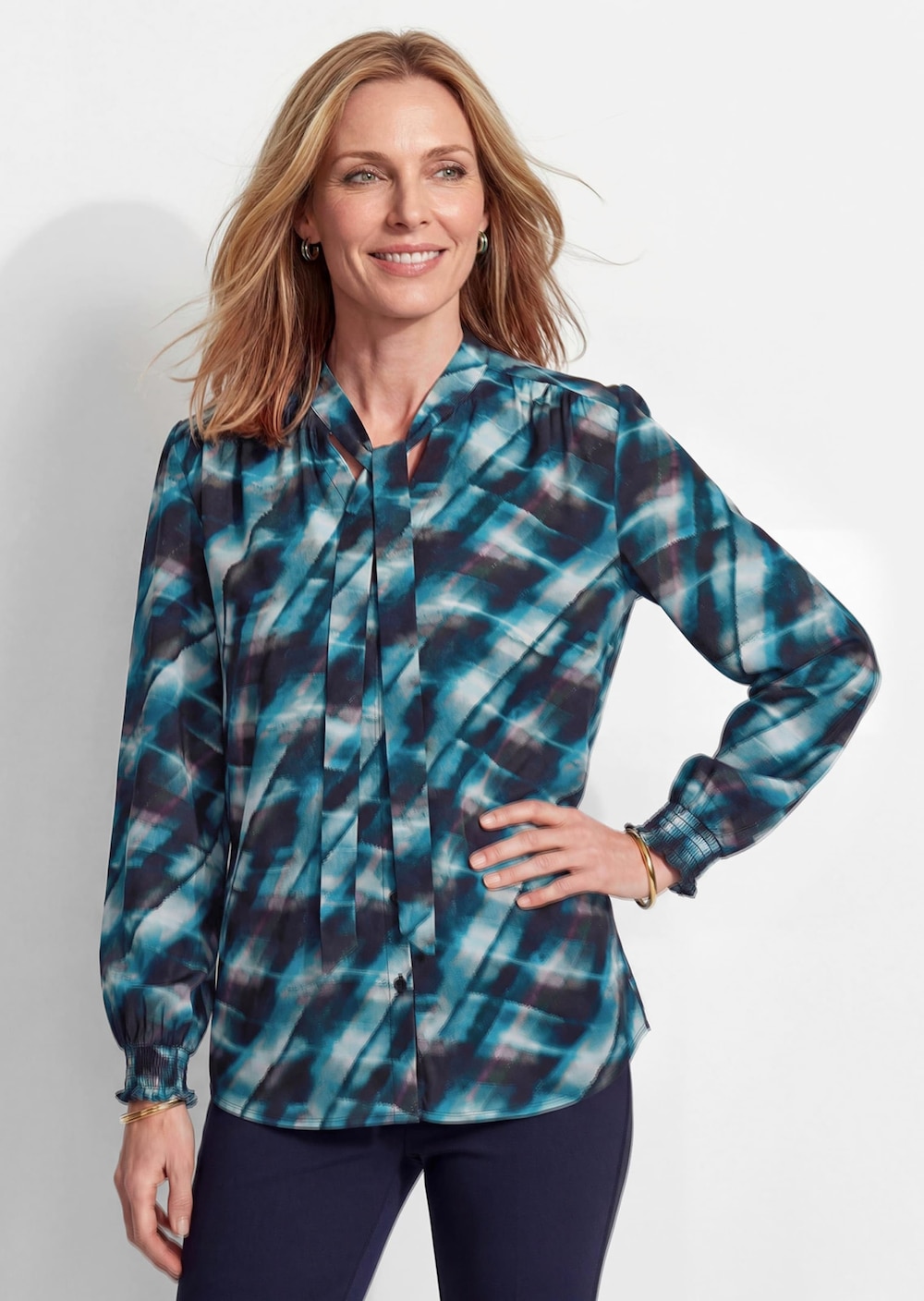 Viskosebluse mit Karo-Print