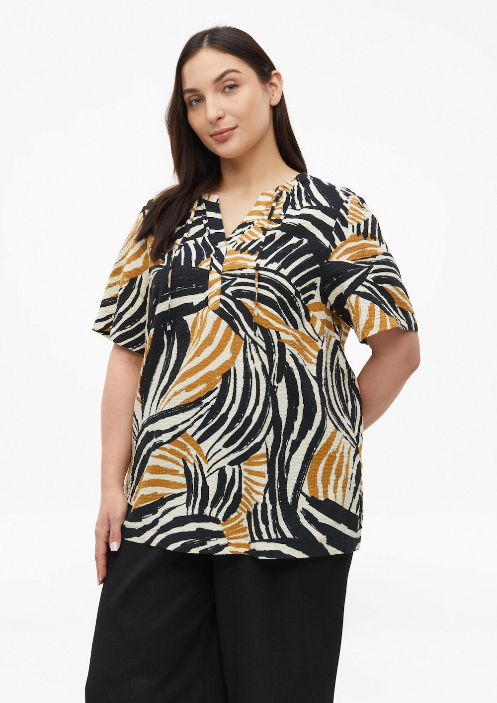 Strukturierte Viskosemix-Bluse mit All-over-Print