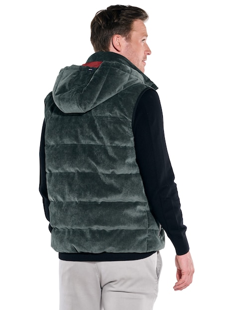 Herren Cord-Weste mit Funktionsdetails , Dunkelgruen
