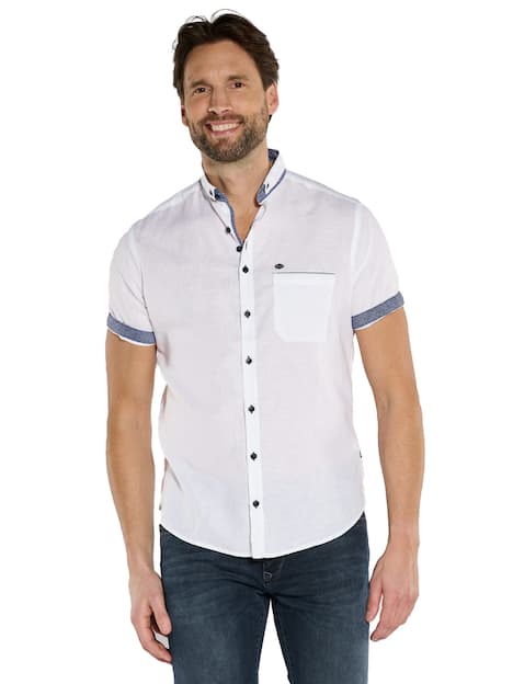 engbers Herren Kurzarm-Hemd mit Leinenanteil , Reinweiss