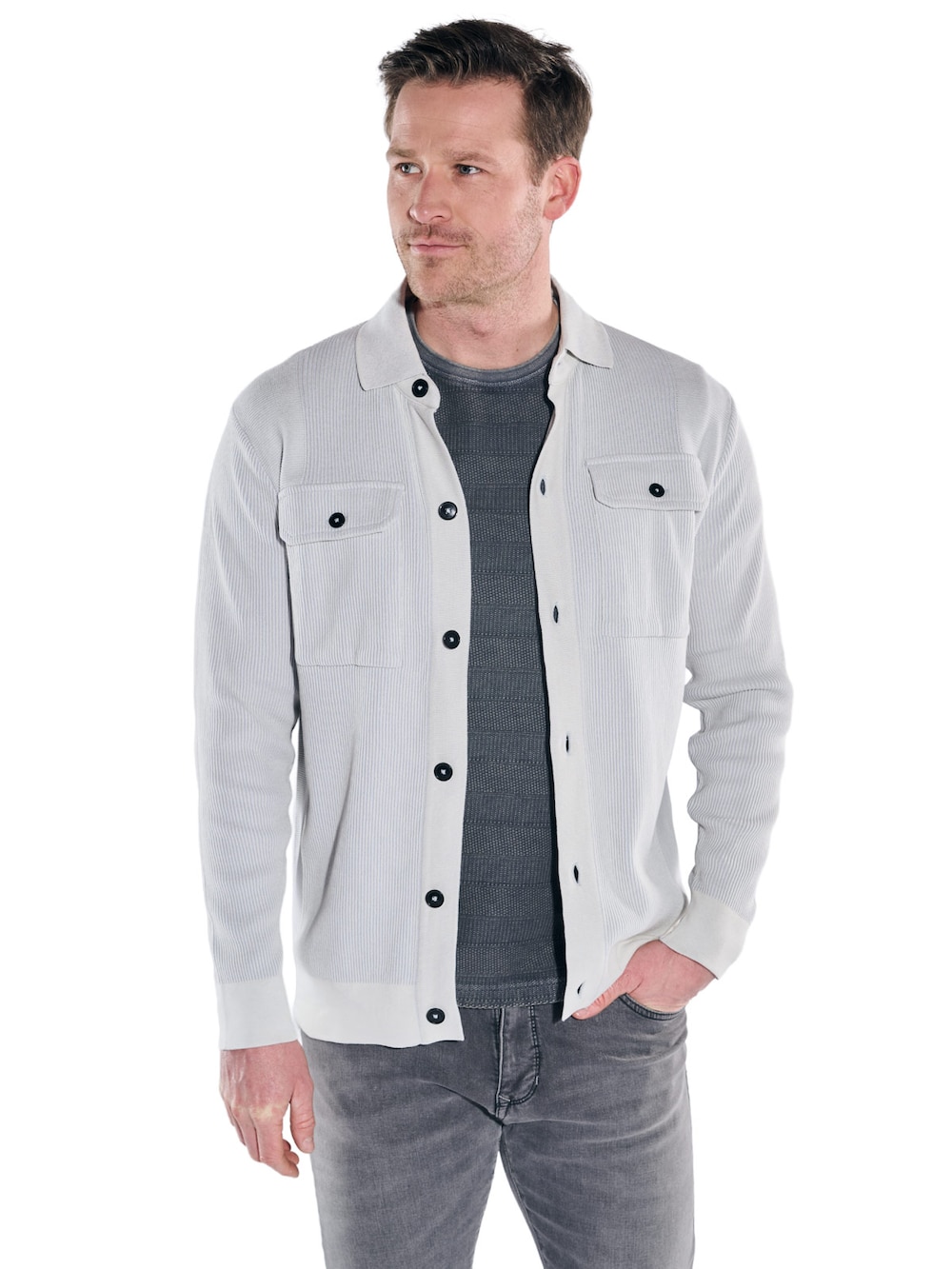 Herren Modisches Strick Overshirt , Silbergrau