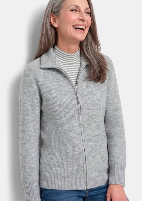 Melange-Cardigan mit Reißverschluss