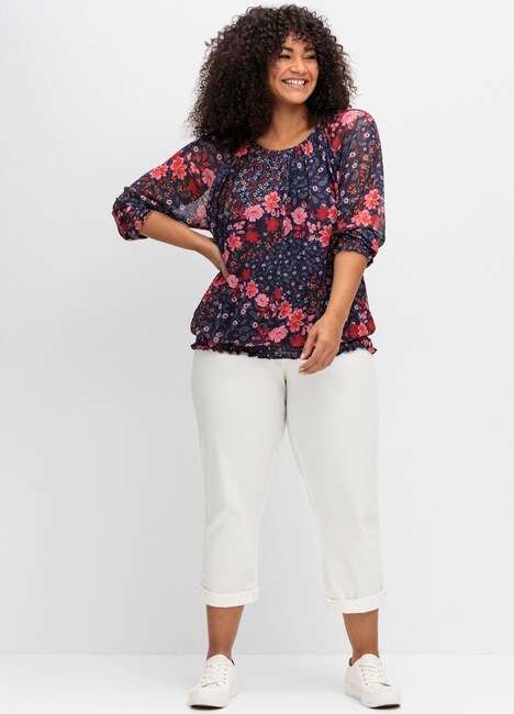 T-Shirt Langarm Blumen Ohne Kragen
